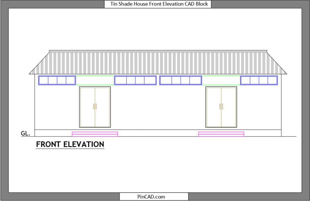Tin Shade House Front Elevation CAD Block