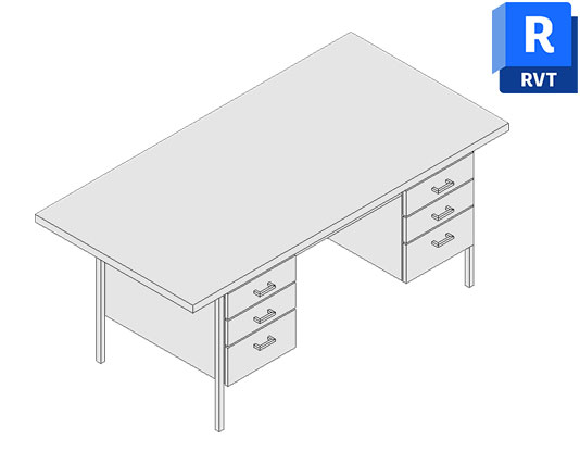 Desk with 2 Side Drawers revit