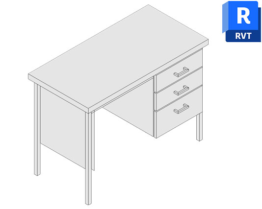 Office Desk with 1 Side Drawers revit
