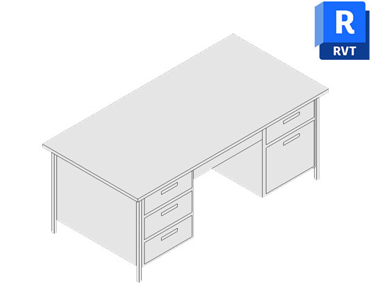 Office Desk with 2 Side Drawers revit