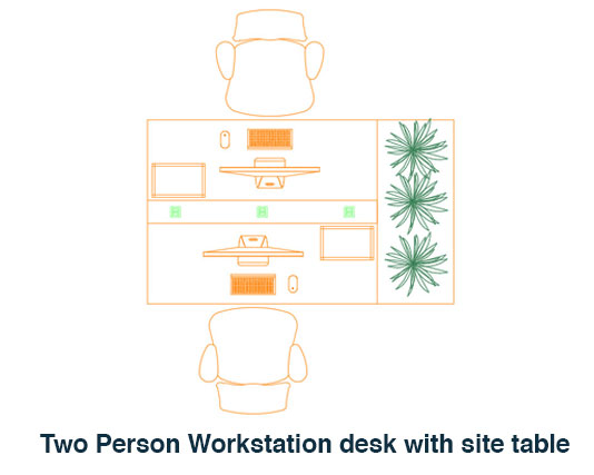 Two Person office desk with site table