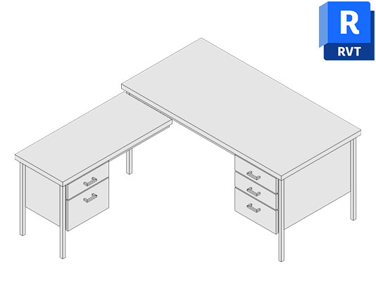 computer desk l shaped with drawers revit